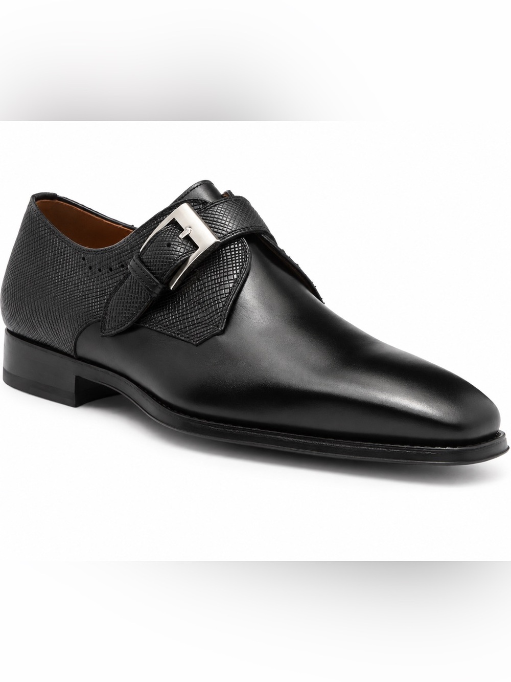 Magnanni Easton Stamp Monk Strap Men's Black Leather Dress Shoe Size 11 NIB